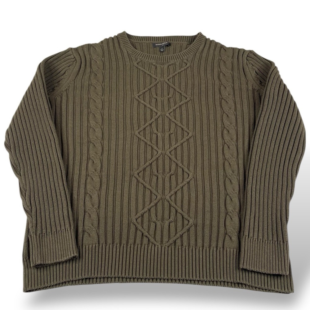 Banana Republic Cable Knit Sweater Olive Men's Size Large